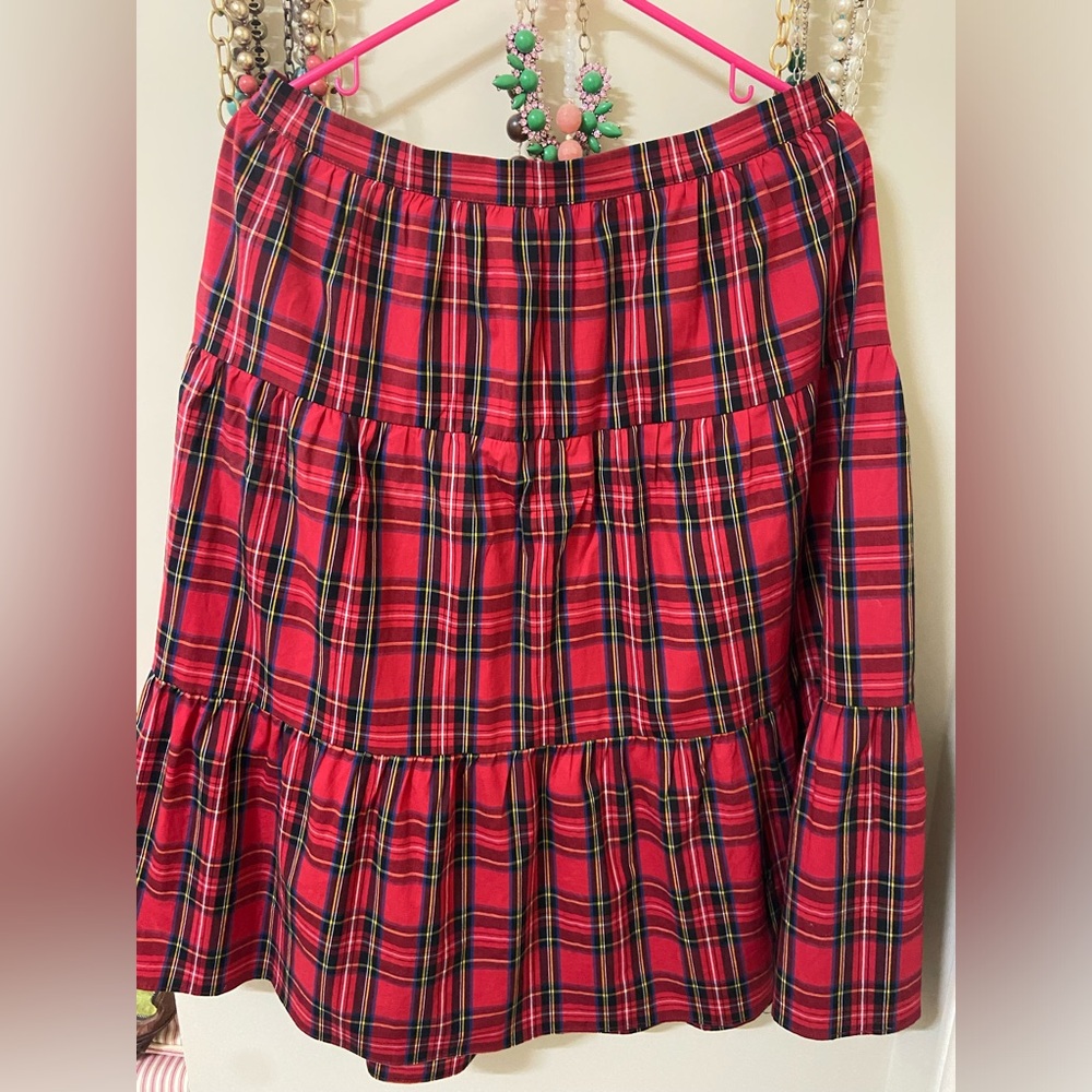 JCrew midi skirt in tartan plaid.
